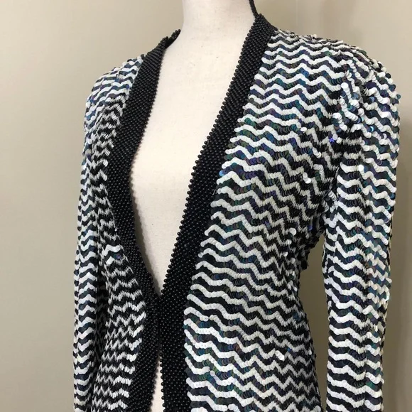 Vintage 80s NiteLine 100% Silk Sequin Blazer Small - Picture 2 of 16